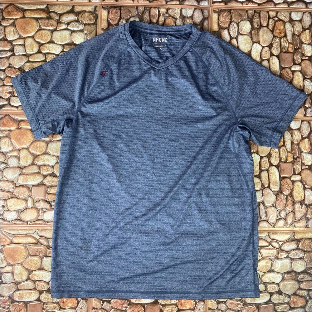 Rhone Shirt Adult Large Blue Short Sleeve Casual Performance Active Men's V-Neck